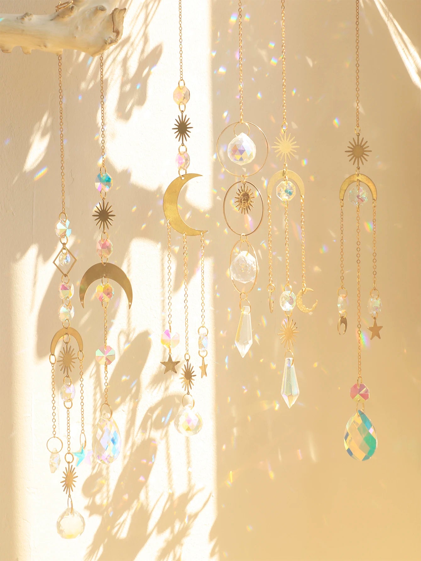 Crystal Suncatcher Sun Moon Lotus Prism Rainbow Maker Light Catcher Garden Decoration Chakra Hanging Okno Outdoor Ornament