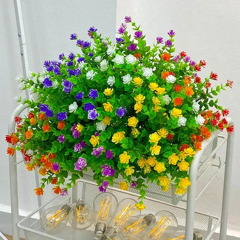 1 pachet flori artificiale artificiale în aer liber uv arbuști de verdeață rezistent la uv plante pentru bucătărie de casă birou de nuntă decor de grădină floare falsă