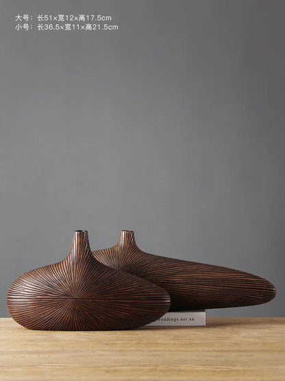 Modern Line Stripe Resin Vase Flower Arrangement Dried Flower Imitation Wood Vase Bookcase Desktop Decoration Crafts Furnishings