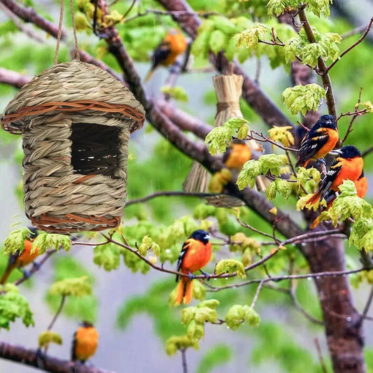 Visící kolibřík ptačí ptačí hnízdo v hnízdě Straw Garden Woven House Hut Straw Bird Birdhouse House Handwon H5g8