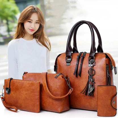 Kvinder komposit kvast taske luksus læderpung håndtasker berømte mærker designer top-håndtag kvindelig skulder taske 4stk/sæt