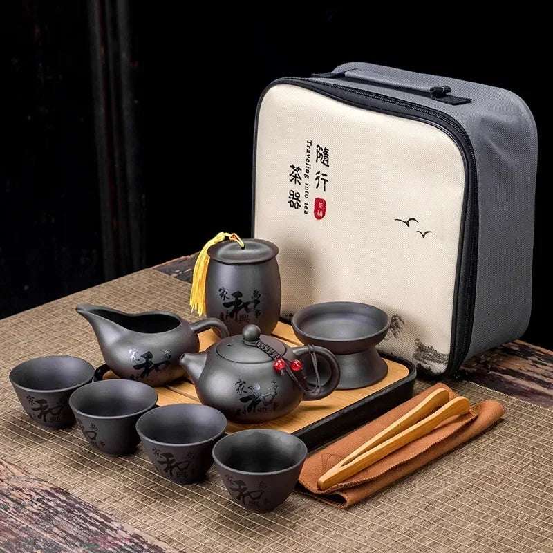 Chinese Kung Fu Tea Set Sand Ceramic Teapot Set Travel Kong Fu Tea Kit Gift Porcelain Purple Sand Pot Infuser Ceramic Tea Set