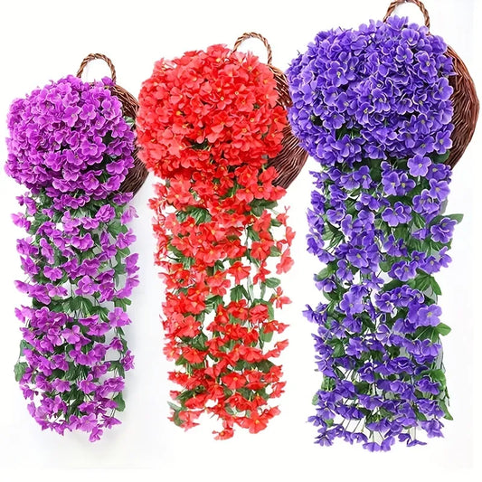 1 PC Violeta Artificial Vibujas Viinas Plásticas Flores falsas Plantas colgantes de pared Garland para la boda Decoración del jardín de la casa