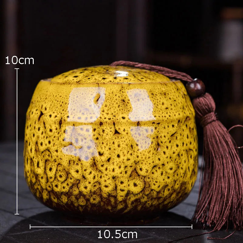 Painted Tea Canister Tassel Sealed Ceramic Storage Jar with Lids Porcelain Coffee Container Desk Decoration Tea Cans Candy Pots