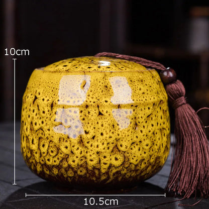 Painted Tea Canister Tassel Sealed Ceramic Storage Jar with Lids Porcelain Coffee Container Desk Decoration Tea Cans Candy Pots