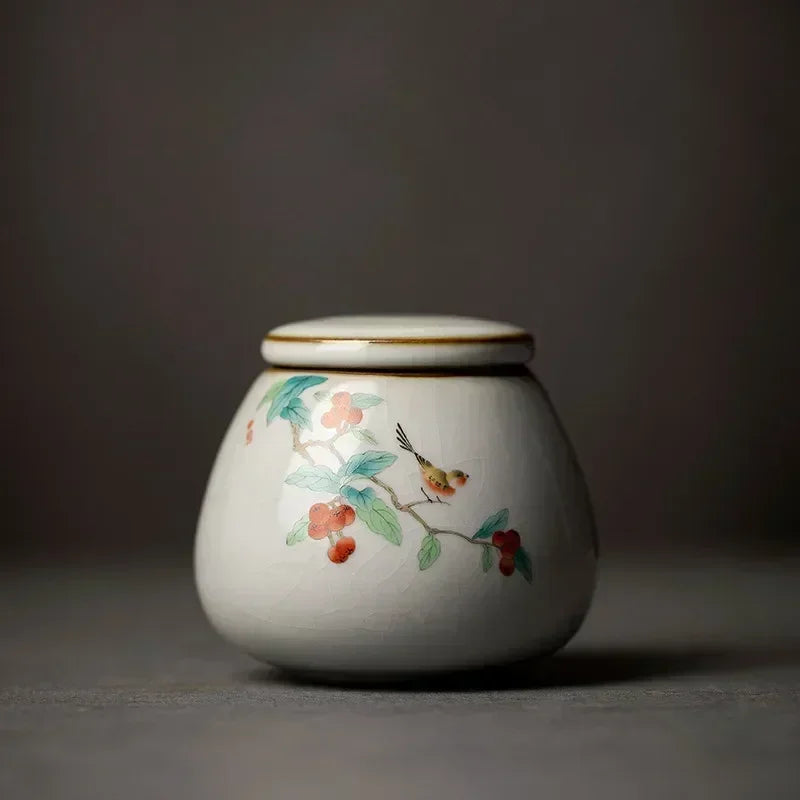 Retro Ru Kiln Ceramics Tea Caddy Cute Cat Pattern Portable Sealed Tea Leaf Containers Travel Tea Bag Storage Box Spice Organizer