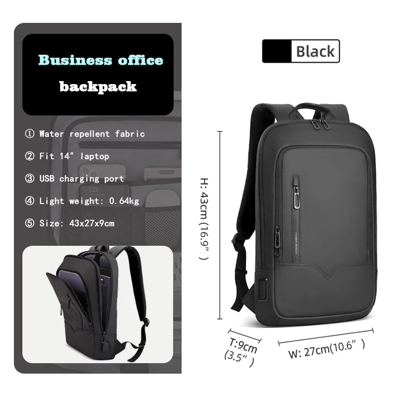 Heroic Knight Slim Business Backpack Men USB Port Multifunction Travel Country Mouse