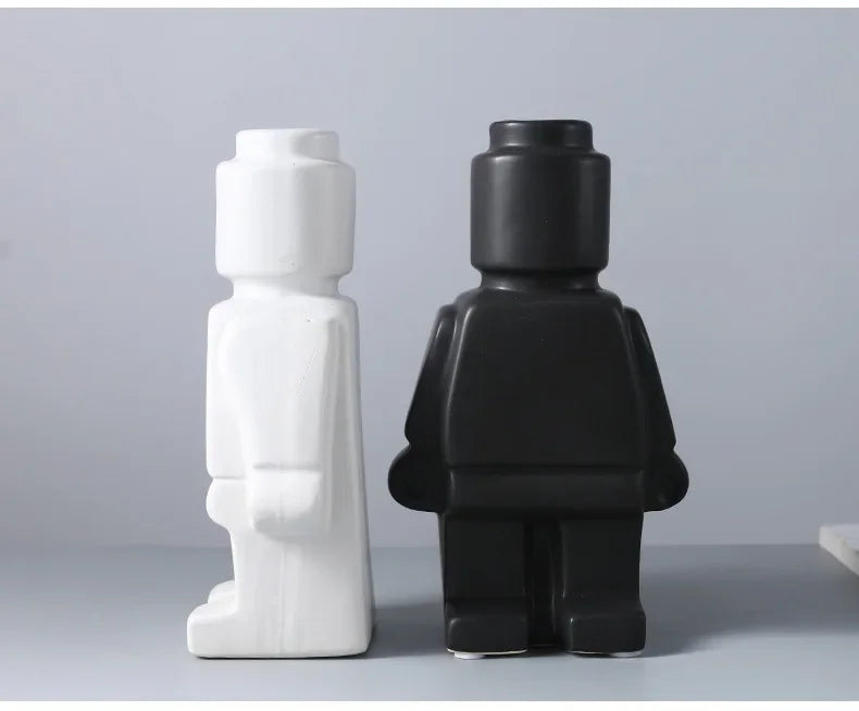 Minifigure Building Blocks Resin Robot Flower Vase Home Decoration Modern Home Interior Office Desk Decoration Pendants ваза 화병