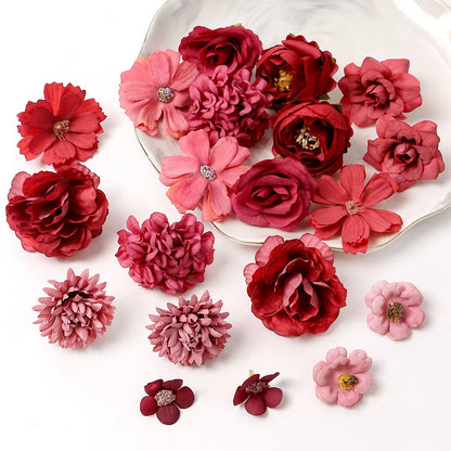 20/14Pcs/lot Mixed Artificial Flowers Silk Rose Fake Flower For Home Decor Wedding Decoration DIY Craft Garland Gift Accessories