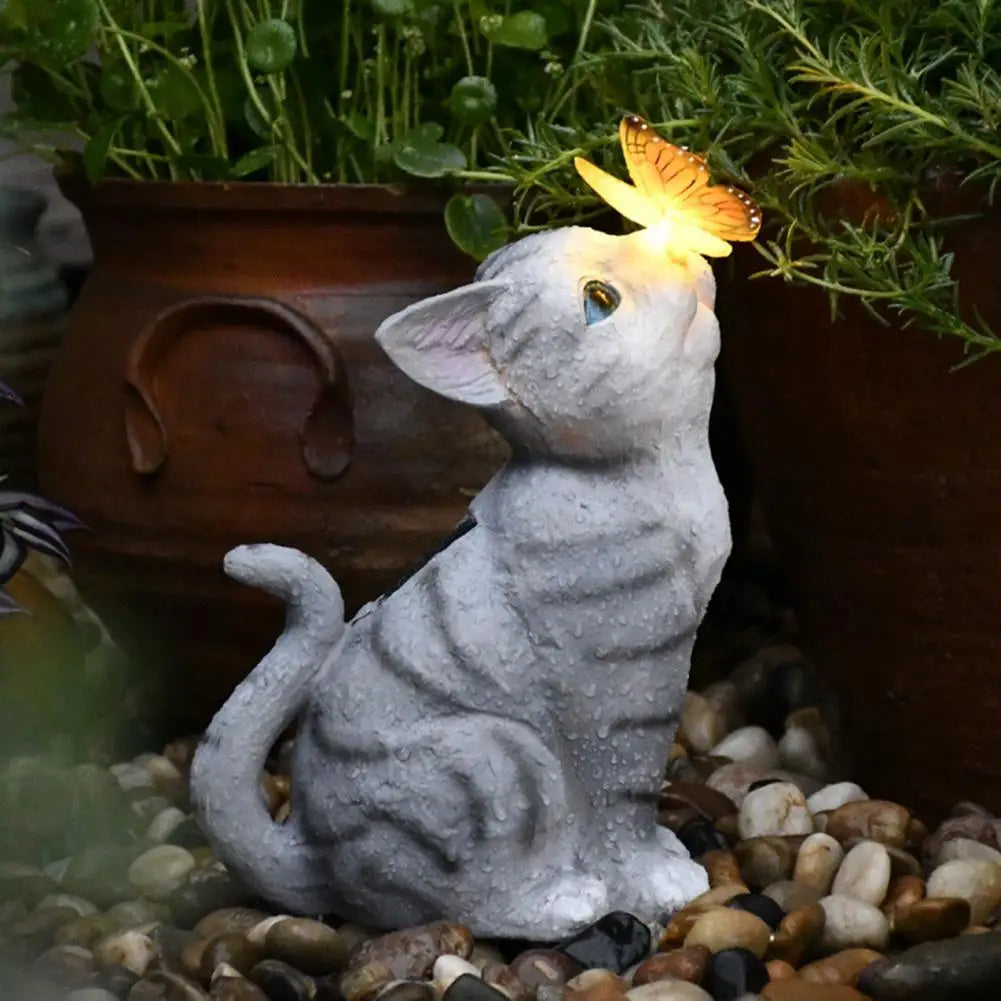 Handgefertigte Katzenstatue aktive Posen Solarzleuchte inklusive Katzenschmuck Katze Skulptur mit Solarlicht-Hausgartendekoration