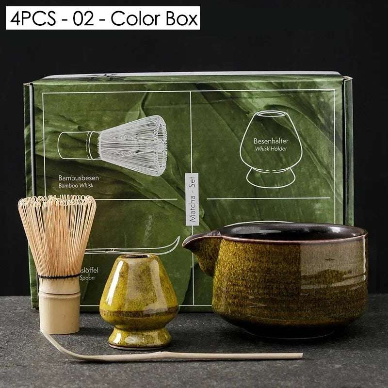 4/6/7PCS Japanese Matcha Blender Set with Bamboo Whisk Matcha Brush Teaspoon Kiln for Beverage Shop DIY Tea-Making Tools