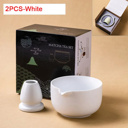 2 Pieces Traditional Japanese Matcha Bowl and Whisk Holder Tea Bowl with Pouring Spout for Office Table Tea Ceremony Party Gift
