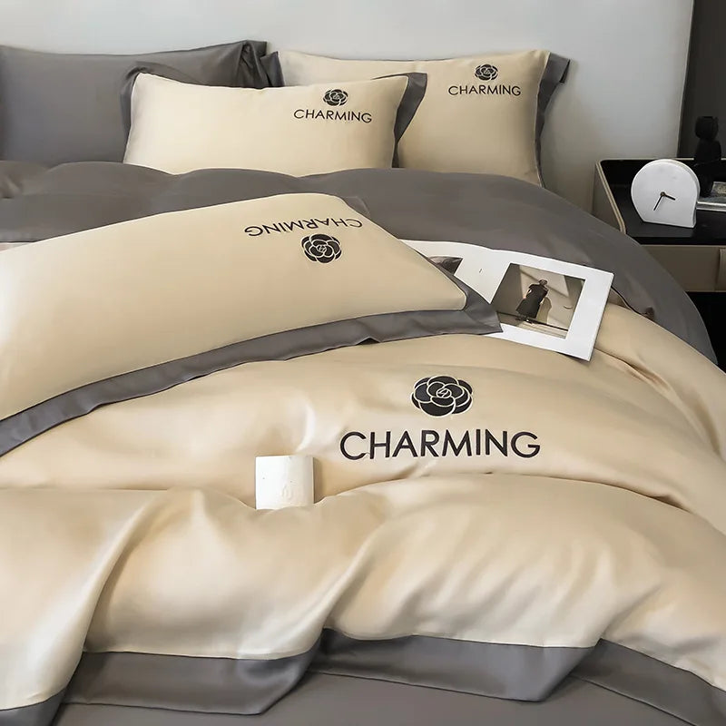 Mulberry Seiden Bettwäsche Set mit Bettbedeckungsbettblatt Kissenbezug Luxus Satin Bettwäsche Solid Color King Königin Volle Zwillingsgröße