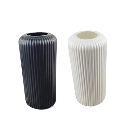 Striped Ceramic-Like Plastic Vase for Flowers Decorative Floral Arrangement Display Creative Little Flower Vase Home Decoration