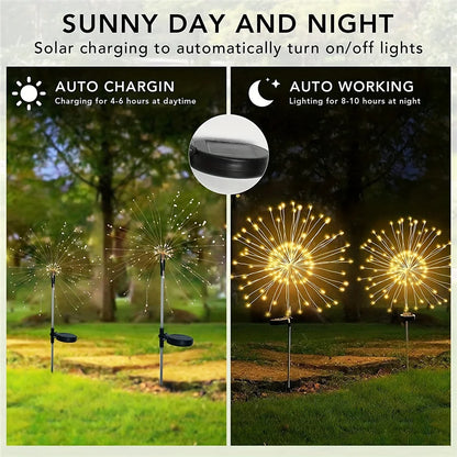 200 LED SOLAR GARDINE Ohňostroje Světla venkovní vodotěsná 8modes Sparky Sluneční lampa pro dekoraci venkovního dvora