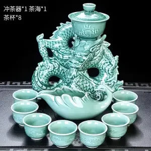 Lazy Tea Set Home Office Retro Dragon Semi Automatic Tea Pot Anti scalding Rotating Brewing Tea Set