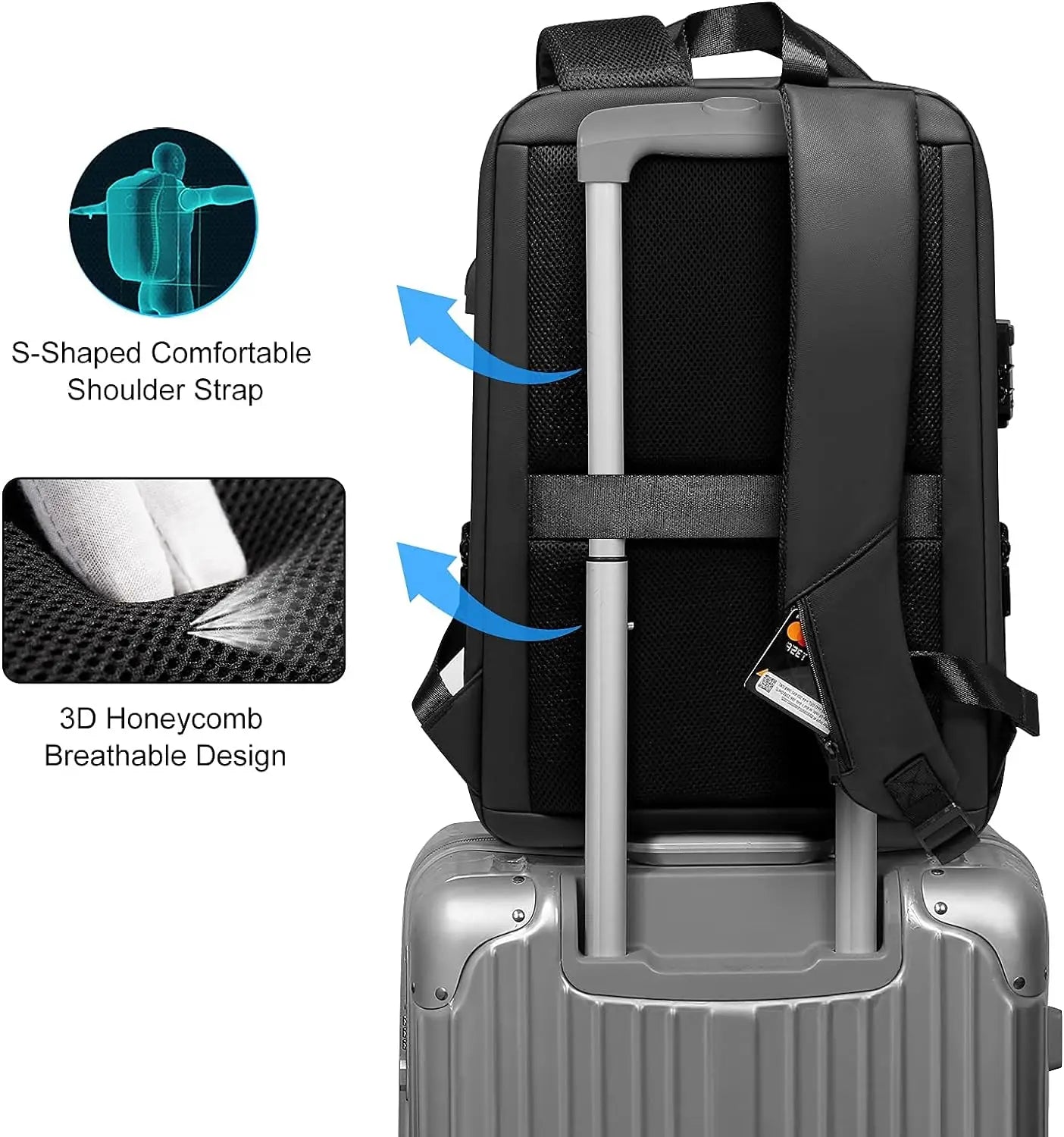 La computadora portátil de viajes expandible mochila para hombres ajustados a la bolsa de negocios impermeable de 15.6 pulgadas anti-shefe, cargación de caja dura Mochilas de Hombre