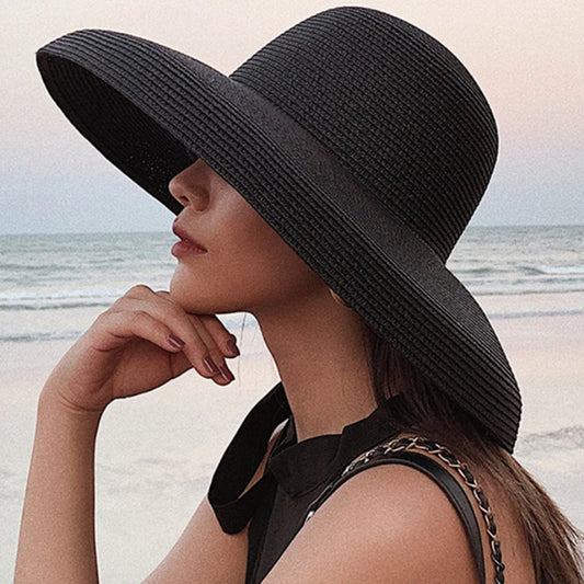 2024 Zonja të reja të diellit Zonja Zonja Solid Plain Elegant Brim Hat Brim Femra Rreth Panama Floppy Straw Beach Beach Hat Women