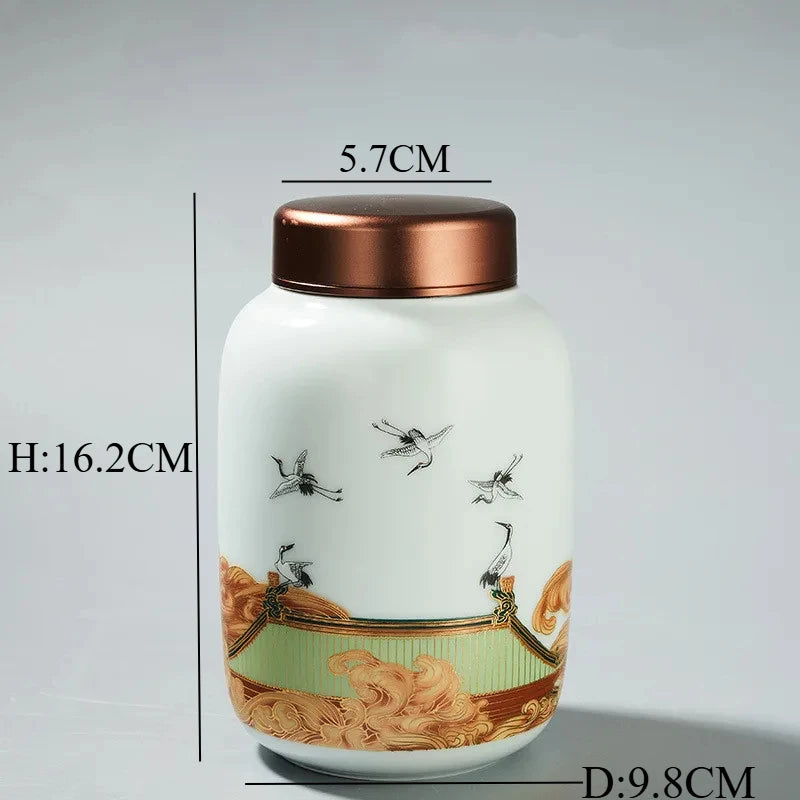 Classic Ceramic Tea Caddy Travel Portable Round Shape Tea Can Spice Tea Boxes Candy Storage Tank Coffee Cani Moisture-proof Jar