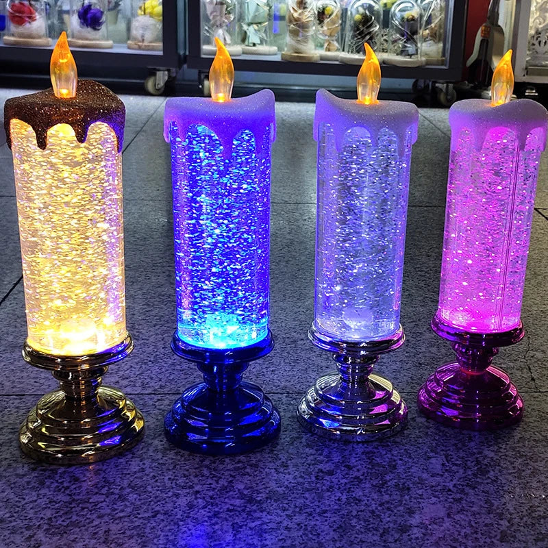 Vela LED de Navidad Luz decorativa Craft Night Lights Birling Glitter Colorido Fantasía Cristal Night Lights Party Home Hogar