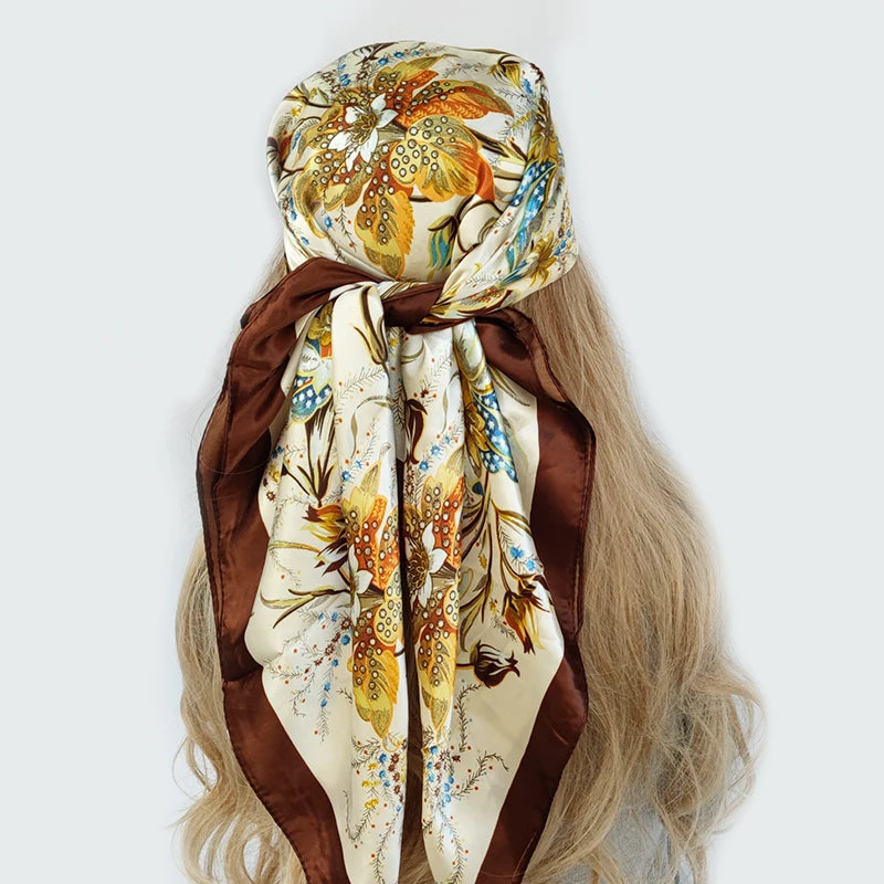 Authentic Gucci Silk scarf Women Shawl Babushka Wrapped Head Scarf Squares Silk Hair Scarves Luxury Classic Personalized Gifts Flower on sale Floral