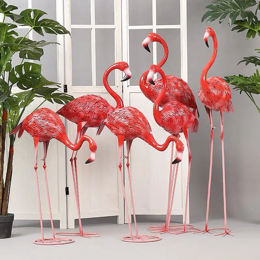 3pc/pakke 75/105/120cm metall flamingo skulptur hage jernfugler statuer ornamenter hjemme uteplass bakgård plen stor kunstdekor