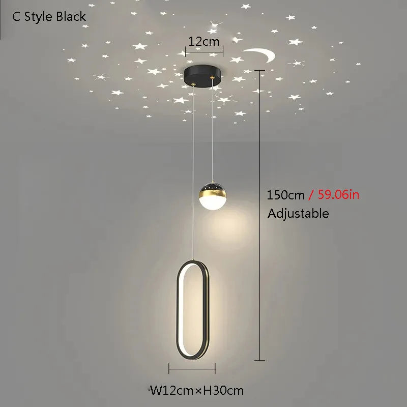 Starry Sky Projection Style Circular Led Pendant Light Living Room Dining Room Bedroom Cafe Indoor Lighting Decoration
