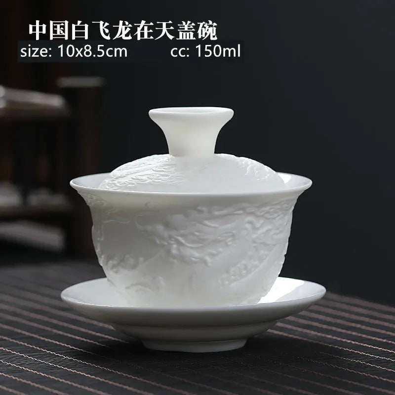 Boutique Ceramic High Capacity Gaiwan Handmade Three-dimensional Relief Tea Cup Chinese Tea Bowl Tea Set Accessories Master Cup