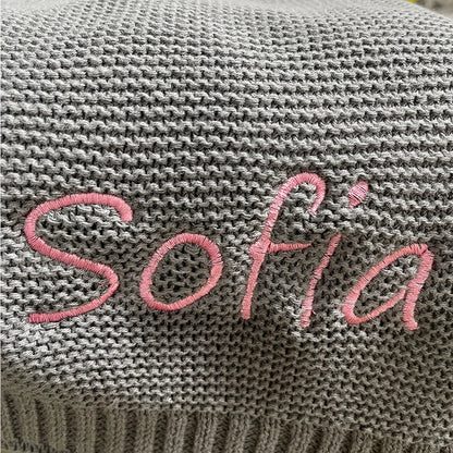 Coperta a maglia in cotone Nome ricamato personalizzato per neonato bambino morbida coperta per baby shower per passeggino traspirato