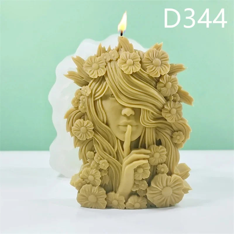 2D/3D DIY Flower Goddess Candle Silicone Mold Flower Woman Cake Chocolate Silicone Mold Soap Mold Resin Concrete Gypsum Molds