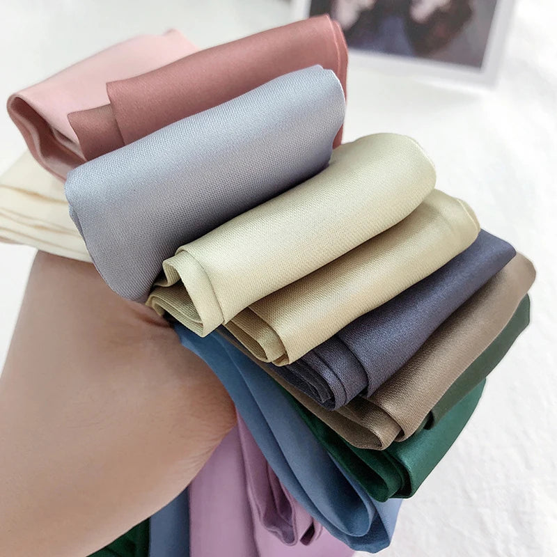 Ny sateng silke smalt skjerf halschief solid hals skjerf lang silke tynt skjerfhodehalshårbåndpose bånd pannebånd diy