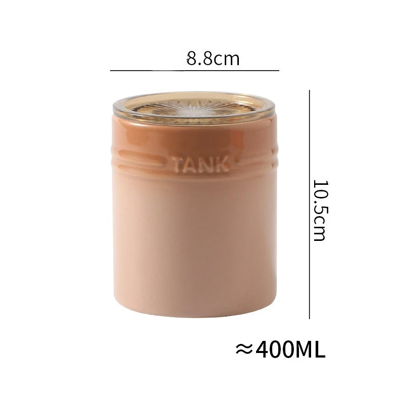 400ml Ceramic Storage Jar Kitchen Food Canisters Stackable Containers with Airtight Seal Plastic Lid for Coffee Tea Sugar Salt