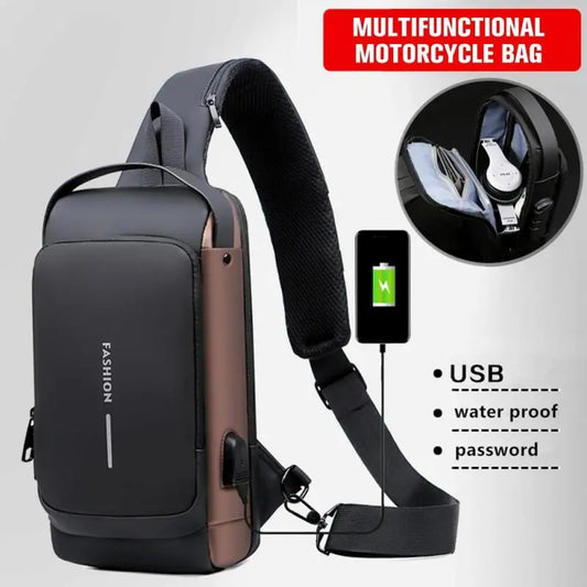 Nyeste mænd Anti Tyveri Brystpose Skulder USB Charging Crossbody Package School Short Trip Messengers Gym herres slynge Sportspakke