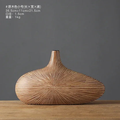 Modern Line Stripe Resin Vase Flower Arrangement Dried Flower Imitation Wood Vase Bookcase Desktop Decoration Crafts Furnishings