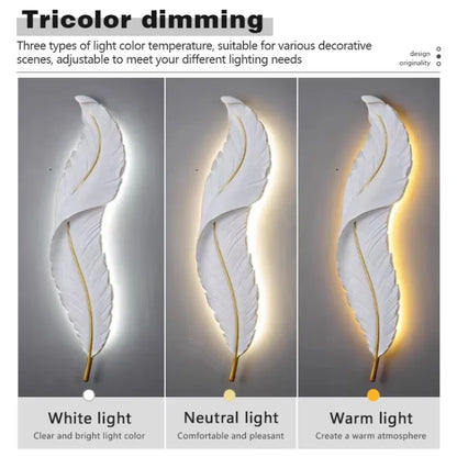 Nordic LED Feather Wall Lamp Creative Bedroom Bedside Living Room Background Home Light Resin Aisle Staircase Decor Wall Lamp