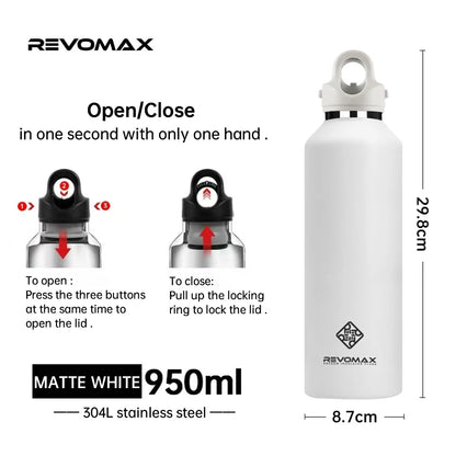 REVOMAX Large Capacity Stainless Steel Thermos Portable Vacuum Flask Insulated Tumbler With No Screw Lid Thermo Bottle 950ml