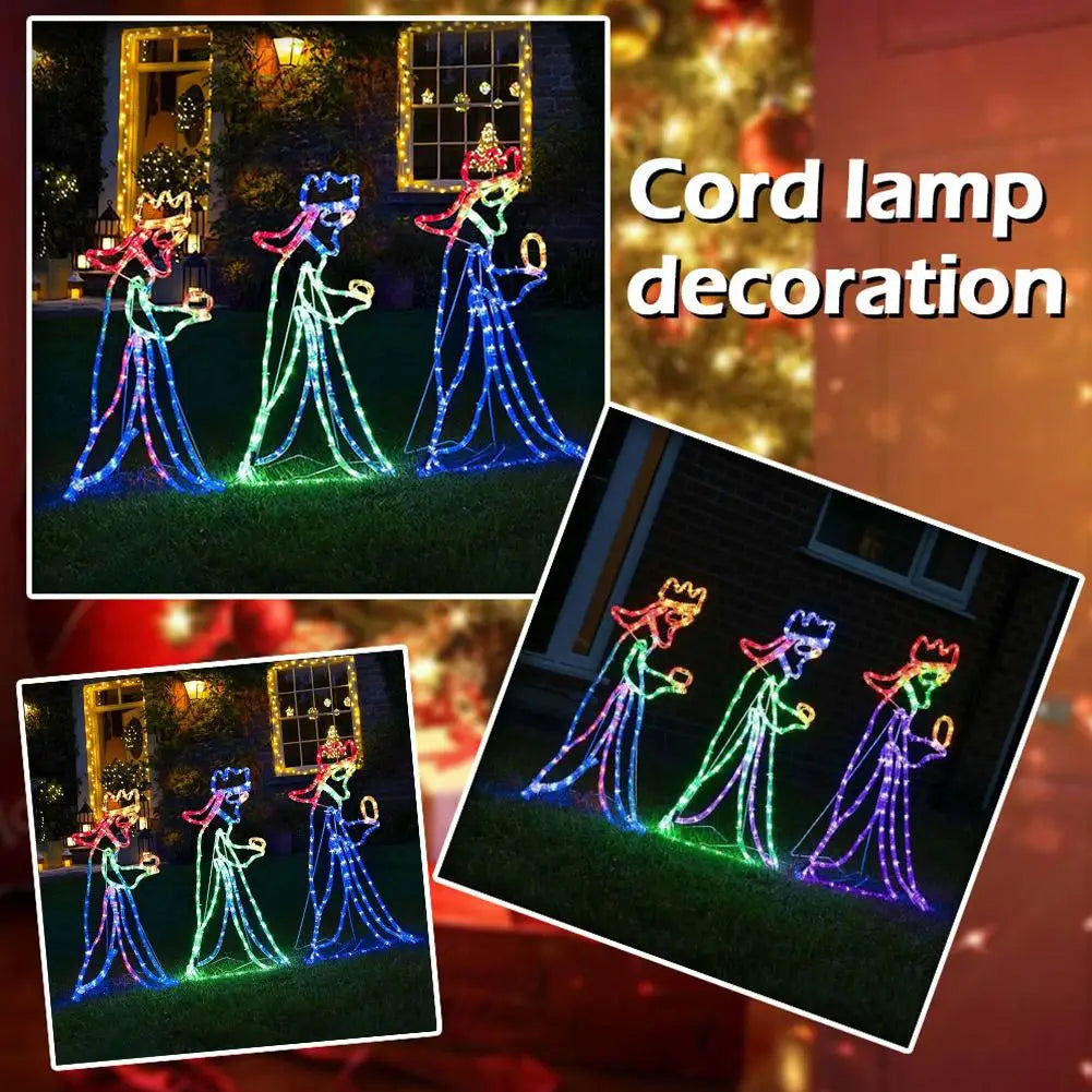 Buiten Kerstmis leidde drie 3 Kings Silhouette Motif Rope Light Decoratie voor Garden Yard Nieuwjaar Kerstdecoratiefeestje