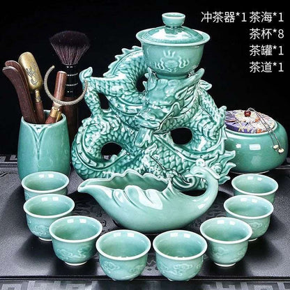 Lazy Tea Set Home Office Retro Dragon Semi Automatic Tea Pot Anti scalding Rotating Brewing Tea Set