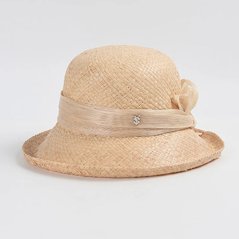 Sombrero de rafia de rabia de color sold de verano de lujo para mujeres con una banda de cáñamo de cáñamo