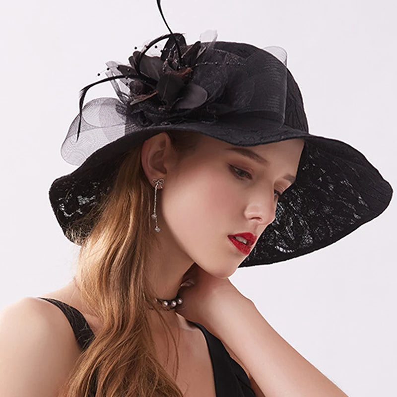 Dámské krajkové fascinátorské klobouky Vintage Flower Tea Party Hats Church Bucket Hats Šaty čepice