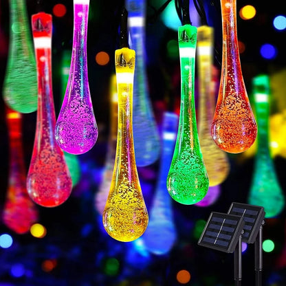 Gotas de água Luzes solares de corda 6m 30 LIDE a água de decoração ao ar livre Garland Fariy Lights Christmas Wedding Party Garden
