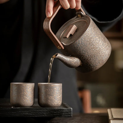 Ceramic Gilded Iron Glazed Beam Pot Tea Cup Tea Set Retro Tea Maker Japanese Cup Pot