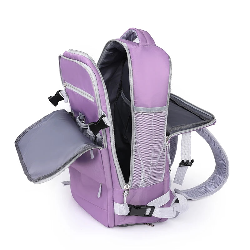Vrouwen reizen Backpack Water Repellent Daypack Teenage Girls USB opladen Laptop Schooltas met bagagebandschoenen Bag XA337C