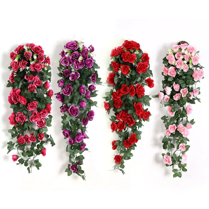 Fleurs suspendues artificielles fausse vigne rose plantes suspendues fleurs fausses pour la chambre murale jardin de mariage