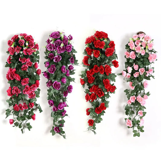 زهور اصطناعية معلقة نباتات وردية وهمية نباتات معلقة زهور صناعية لتزيين الحائط وغرفة النوم والزفاف والديكور الداخلي والخارجي