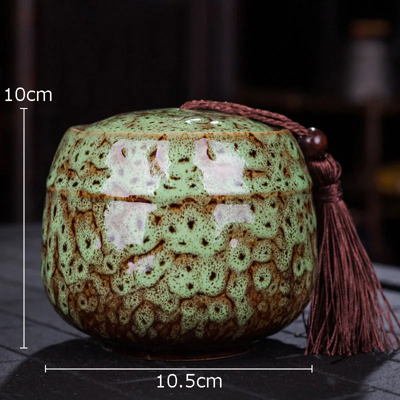 Painted Tea Canister Tassel Sealed Ceramic Storage Jar with Lids Porcelain Coffee Container Desk Decoration Tea Cans Candy Pots