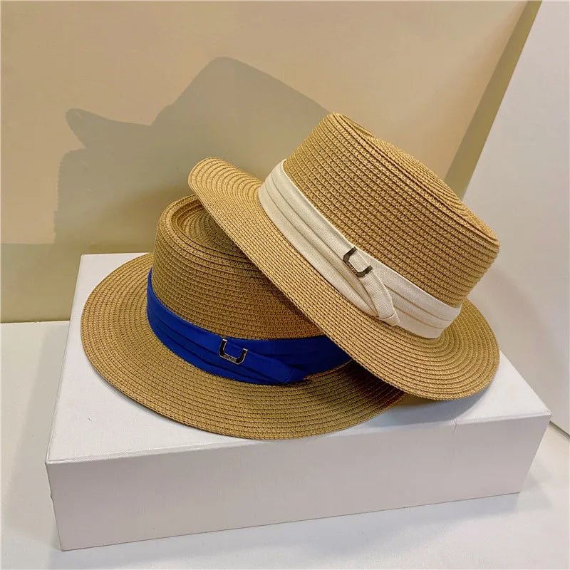 Verão feminino simples côncavo simples na quadra de quadra viagens solto solar chapéu de palha de praia de praia chapéu de sol francês 2022 Novo