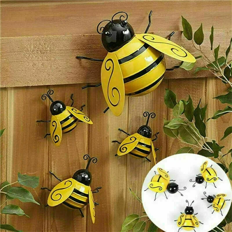 1/4pcs Definir estatuetas de metal decorativo Arte decoração de abelhas do quintal do quintal Garden Wall Wall Ornament insetos miniaturas