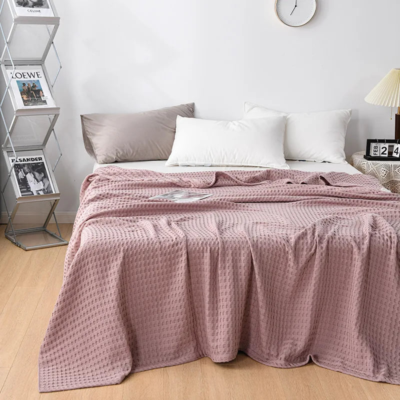 Ljetni vafle kabed pamučni krevet pokrivač bacanje tankih prekrivača pleteni prekrivač hotela hotela zelena ružičasta bacanja deke
