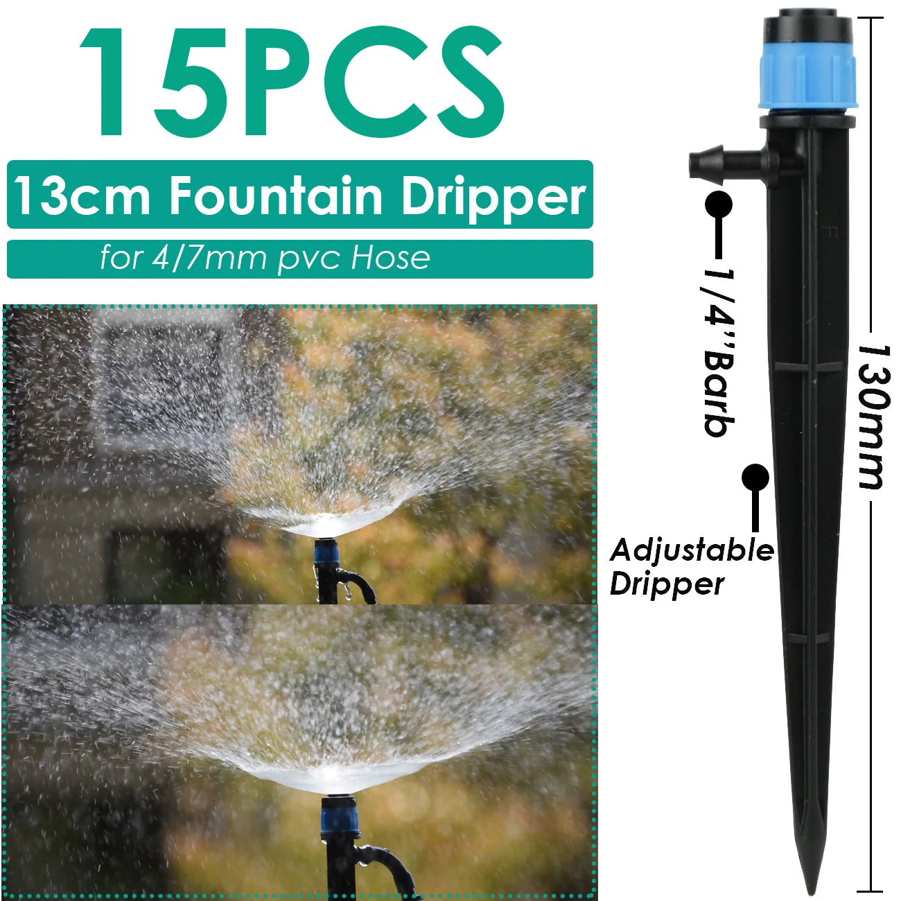 Kesla 15stpcs hage vanning drypp irrigasjon sprinkler tåke dyse på stav drypper sette inn bakketilpasning 4/7mm slange drivhus